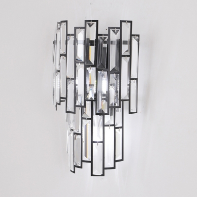Mosaic Hallway Hotel Wall Light Clear Crystal Modern Style Wall Lamp in Black