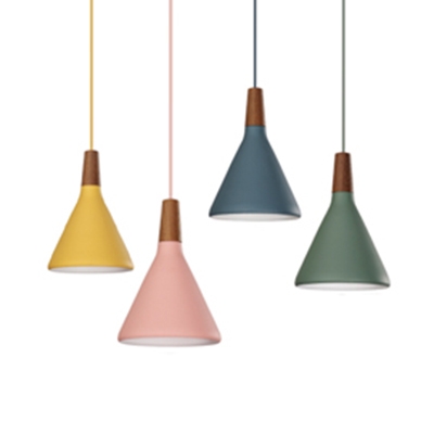 Nordic Style Conical Pendant Light One Bulb Metal Ceiling Light in Blue/Green/Pink/Yellow for Restaurant