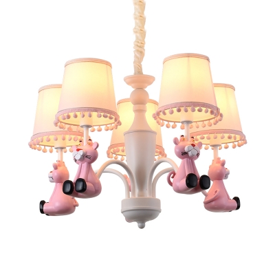 Nursing Room Tiger Chandelier Metal 5 Lights Cute Modern Pink Pendant Lamp with Tapered Shade