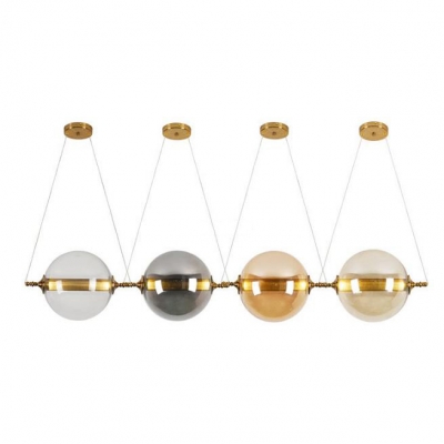 Post Modern Sphere Shade Cord Hanging Light Glass 2 Lights Pendant Lamp in Amber/Clear/Smoke/Tan