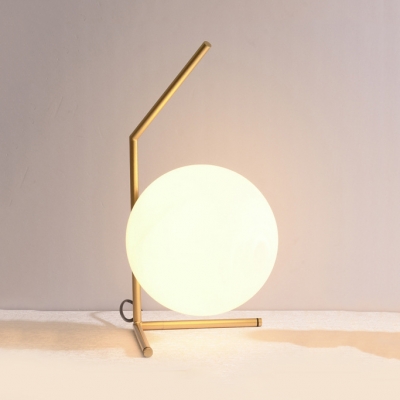Single Light Globe Desk Lamp Post Modern White Glass Standing Table Lamp in Black/Gold