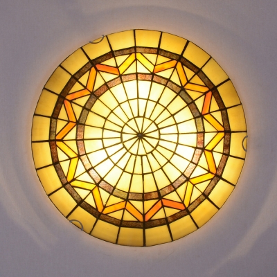 Stained Glass Domed Ceiling Lamp Traditional Tiffany Flush Light in Beige for Dining Table