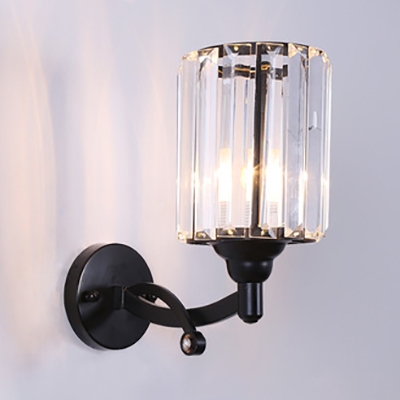 Striking Crystal Cylinder Wall Sconce 1/2 Heads Simple Style Wall Light in Black for Stair Corridor
