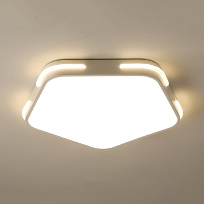 Study Room Pentagon Flush Ceiling Light Acrylic Stepless Dimming/White Lighting Ceiling Lamp in Black/White