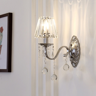 Tapered Shade Study Room Wall Sconce with Crystal Ball Metal 1/2 Lights Elegant Style Sconce Light in Chrome