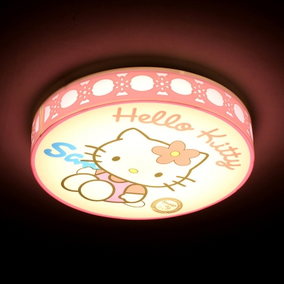 Third Gear/White Lighting Ceiling Lamp Cartoon Acrylic LED Flush Mount Light with Kitty for Girl Bedroom