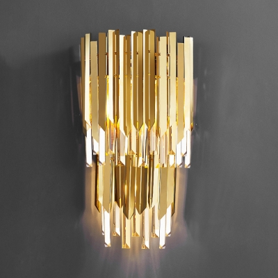 2-Tier 1 Light Wall Light Contemporary Metal Clear Crystal Wall Lamp in Gold for Adult Bedroom