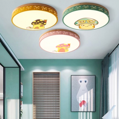 Nordic Warm/White LED Ceiling Fixture Mushroom Acrylic Flush Ceiling Light in Green/Pink/White/Yellow for Hallway