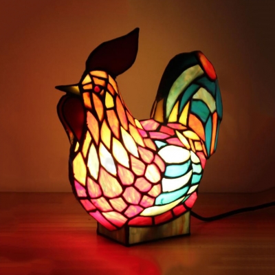Tiffany Cute Multi-Color Table Light with Bear/Cock/Rabbit/Snail 1 Light Stained Glass Desk Light for Child Bedroom