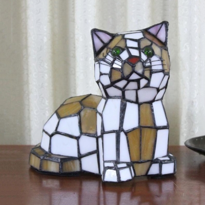 Cute Tiffany Cat/Doggy Night Light Single Light Stained Glass Desk Light for Child Bedroom