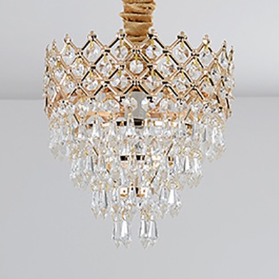 1 Light Cone Pendant Light Elegant Metal Hanging Light with Crystal in Gold for Cloth Shop