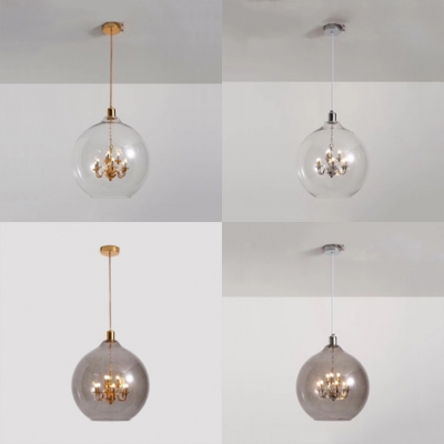 Modern Small Candle Pendant Light 9 Bulbs Clear/Smoke Glass Chandelier in Gold/Silver for Living Room