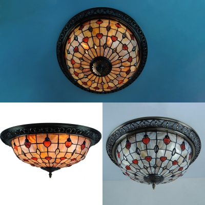 Vintage Flower/Grid/Heart Ceiling Mount Light Art Glass 4 Lights Ceiling Lamp for Restaurant