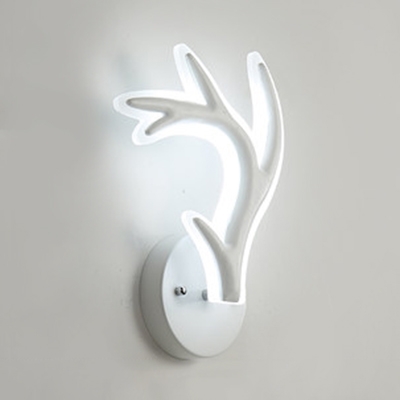 Nordic Style Antlers Sconce Light Acrylic White LED Wall Lamp in Warm/White for Kid Bedroom