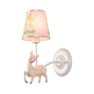 Blue/Pink Deer Wall Light 1 Light Cartoon Metal Wall Lamp with Dot Shade for Nursing Room