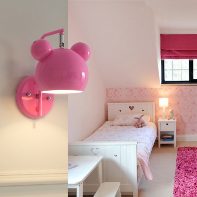 Modern Globe Wall Sconce Metal One Light Blue/Pink Rotatable Sconce Light for Child Bedroom