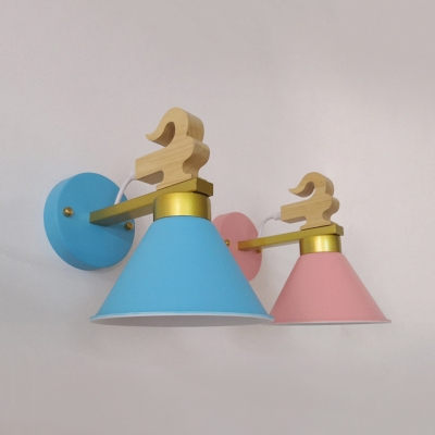 Candy Colored Cone Wall Lamp Single Light Macaron Loft Metal Sconce Light for Corridor Bedroom