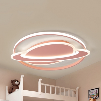 Acrylic Planet LED Ceiling Mount Light Creative Warm/White Lighting Flush Light in Black/Blue/Pink/White for Kindergarten