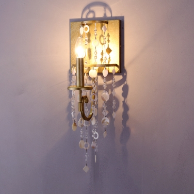 Antique Style Gold Sconce Light Candle 1 Head Metal Wall Light with Crystal Bead for Corridor