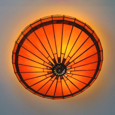 Antique Style Orange Ceiling Light Conical Shade Art Glass Flush Mount Light for Dining Table