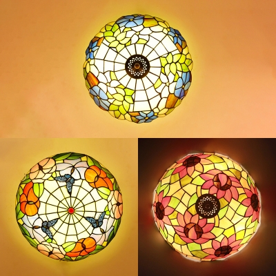 Balcony Butterfly/Leaf/Sunflower Ceiling Fixture Stained Glass 16 Inch Flush Mount Light