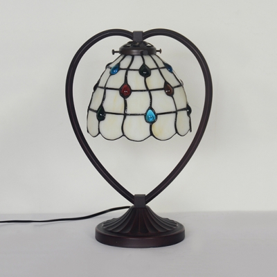 Baroque/Bead/Flower/Lotus Desk Light Single Bulb Tiffany Antique Stained Glass Table Light for Cafe