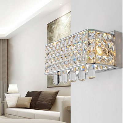Bathroom Bedroom Rectangle Wall Lamp Striking Crystal Contemporary Sconce Light