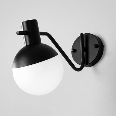 Black Finish Globe Wall Light Minimalist White Glass Shade Wall Lamp for Bathroom Bedroom