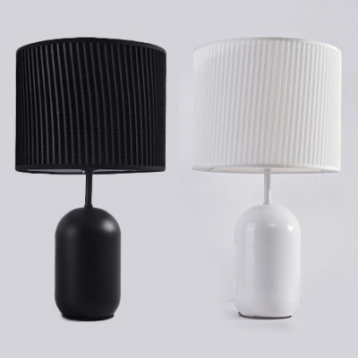 Black/White Drum Shade Table Light Modern Simple Fabric 1 Light Desk Lamp with Metal Base
