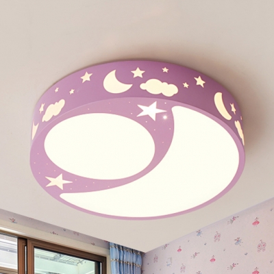 Blue/Pink/White LED Flushmount Light Night View Kids Metal Warm/White Lighting Ceiling Lamp for Kids Bedroom