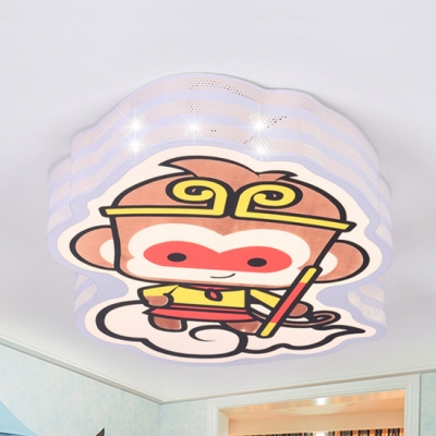 Cartoon Monkey King Flush Mount Light Metal Multi-Color Warm/White LED Ceiling Lamp for Kid Bedroom