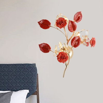 Ceramics Flower & Leaf Wall Light with Crystal Deco Modern Stylish Sconce Light in Black/Green/Red/White