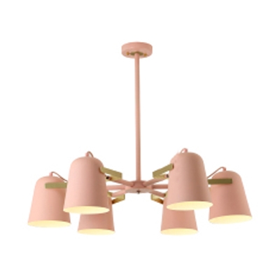 Child Bedroom Metal Chandelier Metal 6 Lights Macaron Stylish Pink Hanging Light