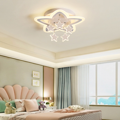 Child Bedroom Star LED Flush Ceiling Light Acrylic Creative Warm/White Ceiling Lamp in White Finish