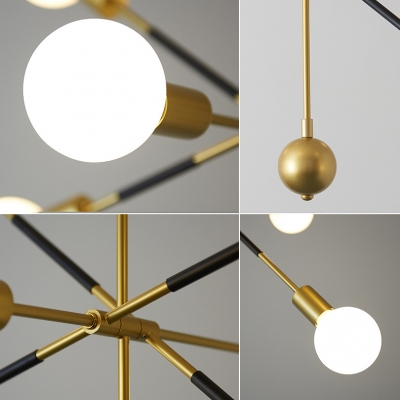 Contemporary Linear Hanging Light with Orb Milk Glass 6 Bulbs Gold Chandelier for Restaurant