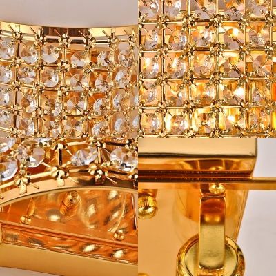 Cylinder Stair Hallway Wall Light Clear Crystal Bead Contemporary Sconce Light in Gold Finish