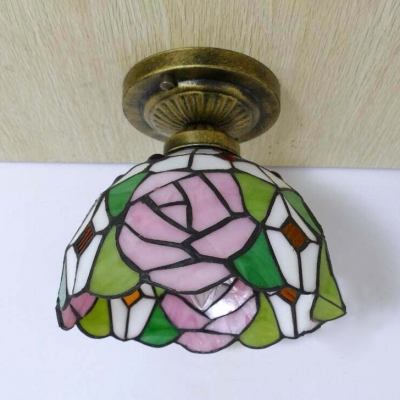 Dome Bedroom Ceiling Fixture with Blossom Stained Glass One Head Tiffany Antique Flush Mount Light