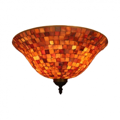 Glass Bell Shade Ceiling Mount Light Study Room Mosaic Simple Flush Light in Beige