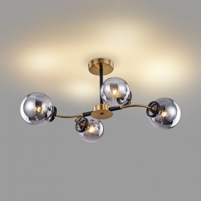 Globe Restaurant Kitchen Chandelier Gray Glass 4/6 Lights Contemporary Pendant Light in Gold