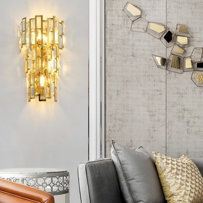 Gold 3 Tiers Wall Light 5 Lights Postmodern Metal Sconce Light with Clear Crystal for Hotel Shop