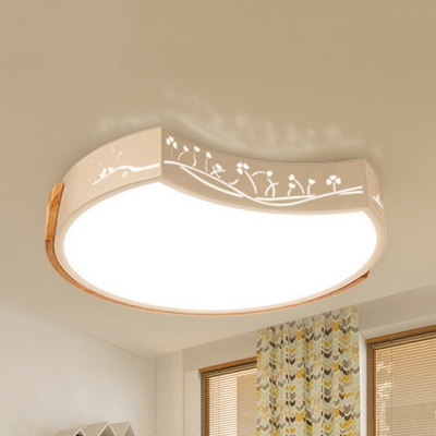 Kindergarten Moon LED Ceiling Light Acrylic Wood Nordic Warm/White Flushmount Light in White Finish
