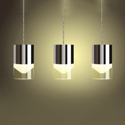 LED Cylindrical Hanging Pendant Lamp Glass Shade 3-Light Suspension in Chrome Finish