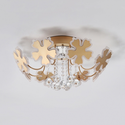 Living Room Petal Semi Flush Ceiling Light with Crystal Ball Metal 6/8 Heads Modern Coffee/Gold Ceiling Fixture