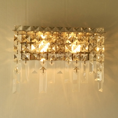 Luxurious Chrome Wall Sconce Light Rectangle Clear Crystal Sconce Lamp for Living Room Restaurant