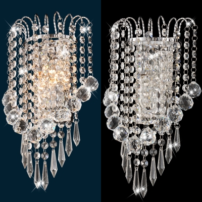 Luxurious Crystal Bead Wall Sconce 2 Bulbs Metal Sconce Lamp in Chrome for Hallway Restaurant