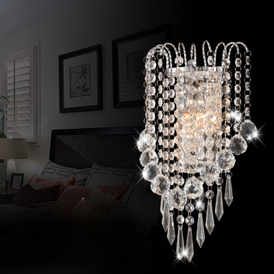 Luxurious Crystal Bead Wall Sconce 2 Bulbs Metal Sconce Lamp in Chrome for Hallway Restaurant