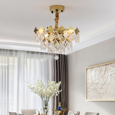 Luxurious Gold Finish Hanging Light Diamond Clear Crystal Metal Chandelier for Corridor Hotel