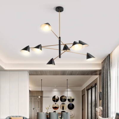 Metal Conical Shade Pendant Light 4/6/8 Lights Contemporary Chandelier in Black for Restaurant