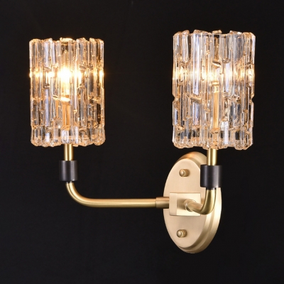 Modern Stylish Candle Wall Light 1/2 Heads Metal Sconce Light with Cylinder Crystal for Hallway Hotel