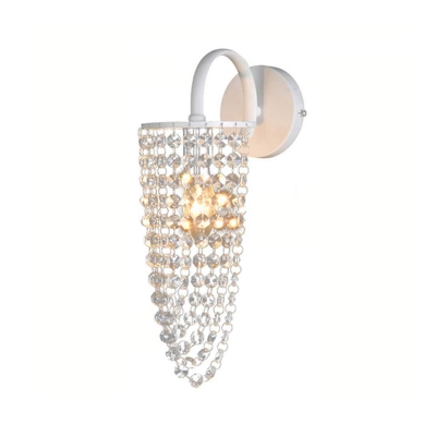 Modern Stylish Cone Wall Lamp Clear Crystal Bead 1 Light White Wall Light for Bedroom Stair